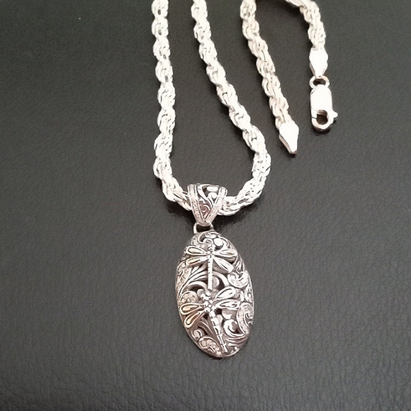 hold till 4-10 BALI LEGACY DIAMOND DRAGONFLY PENDENT IN SS & 14k Y Gold - Picture 9 of 12